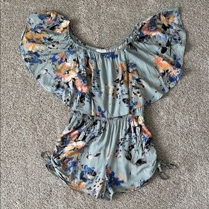 Vici Collection Floral Print Off Shoulder Fold-Over Romper